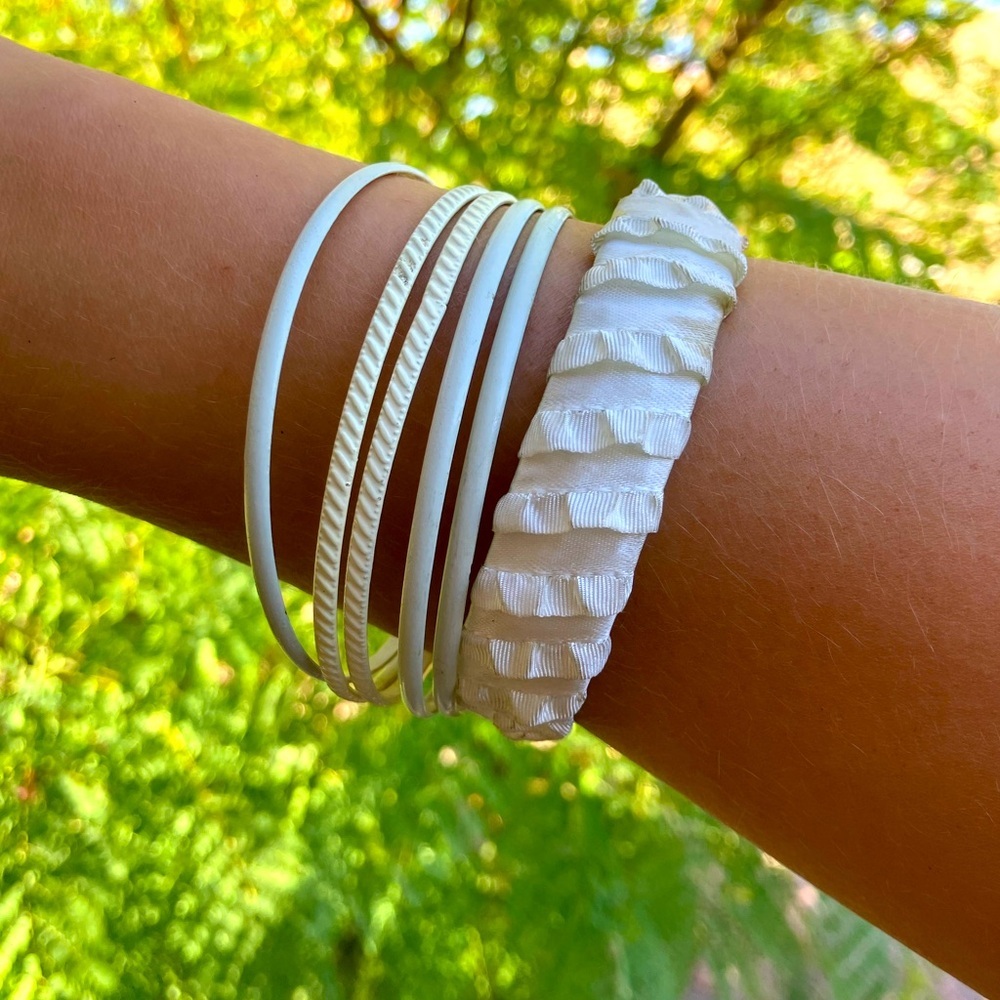 STACK of 6 w/ Satin Wrapped Cream Bangle